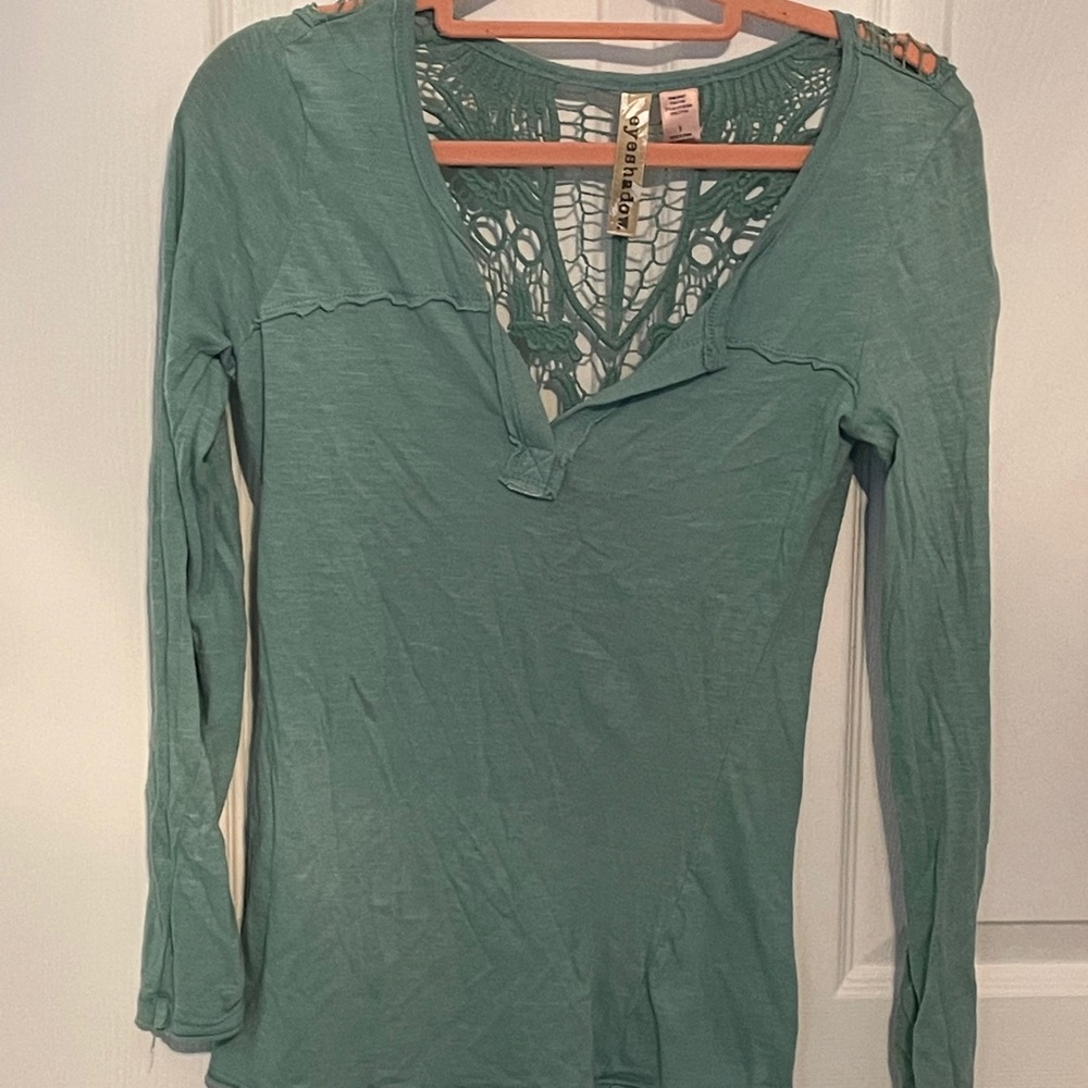 Blue Lace Back Long Sleeve